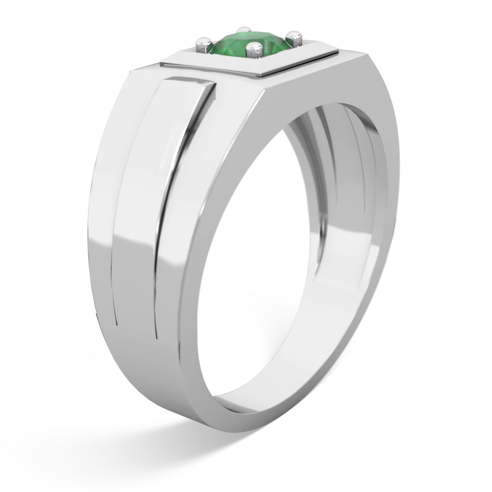 Emerald Men's Squared Circle 14K White Gold ring R0480