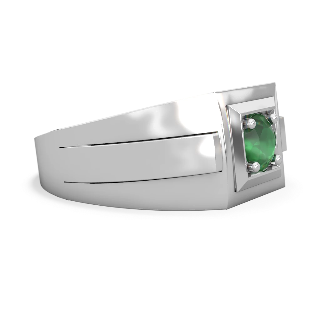 Emerald Men's Squared Circle 14K White Gold ring R0480