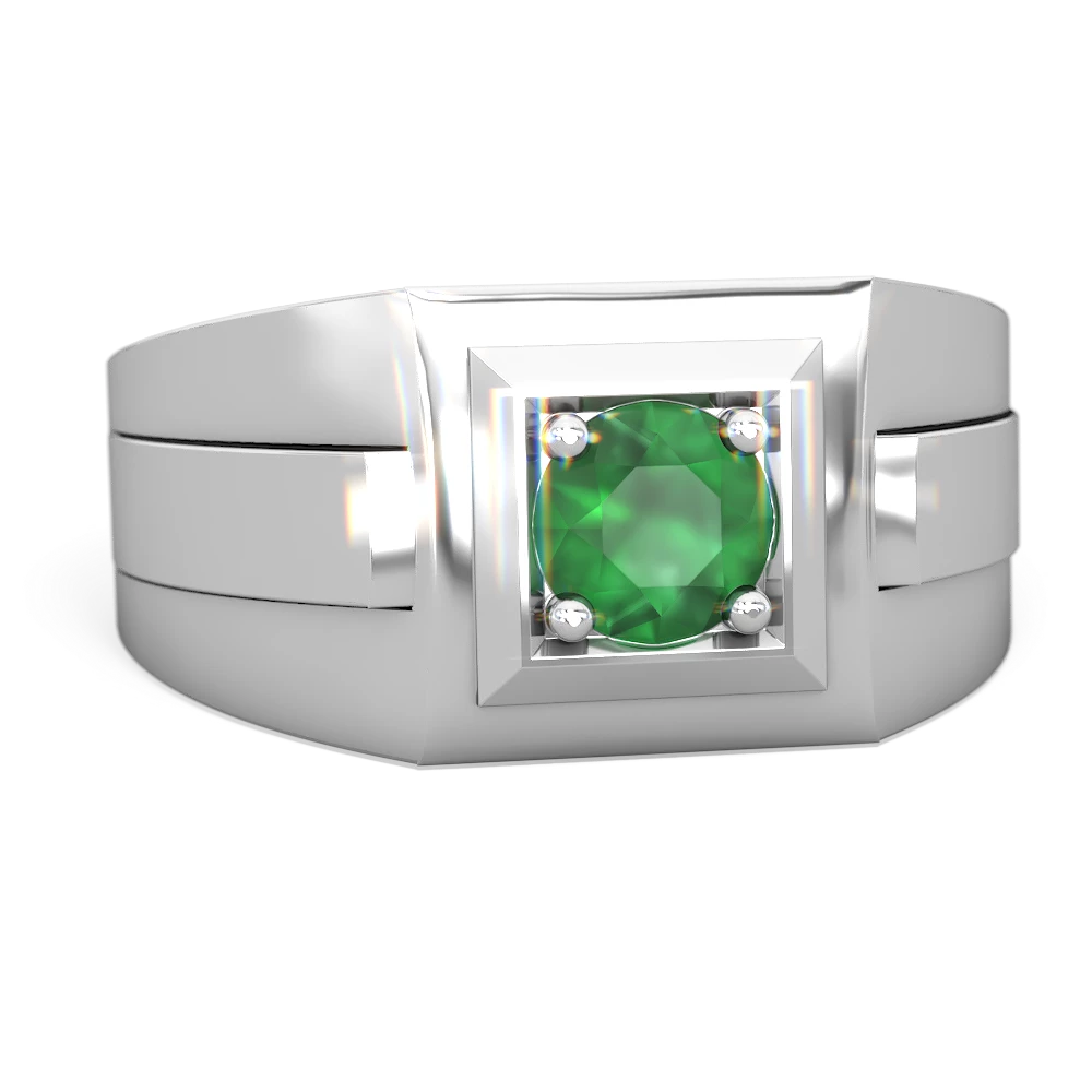 Emerald Men's Squared Circle 14K White Gold ring R0480