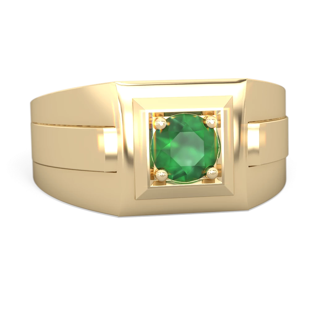 Emerald Men's Squared Circle 14K Yellow Gold ring R0480