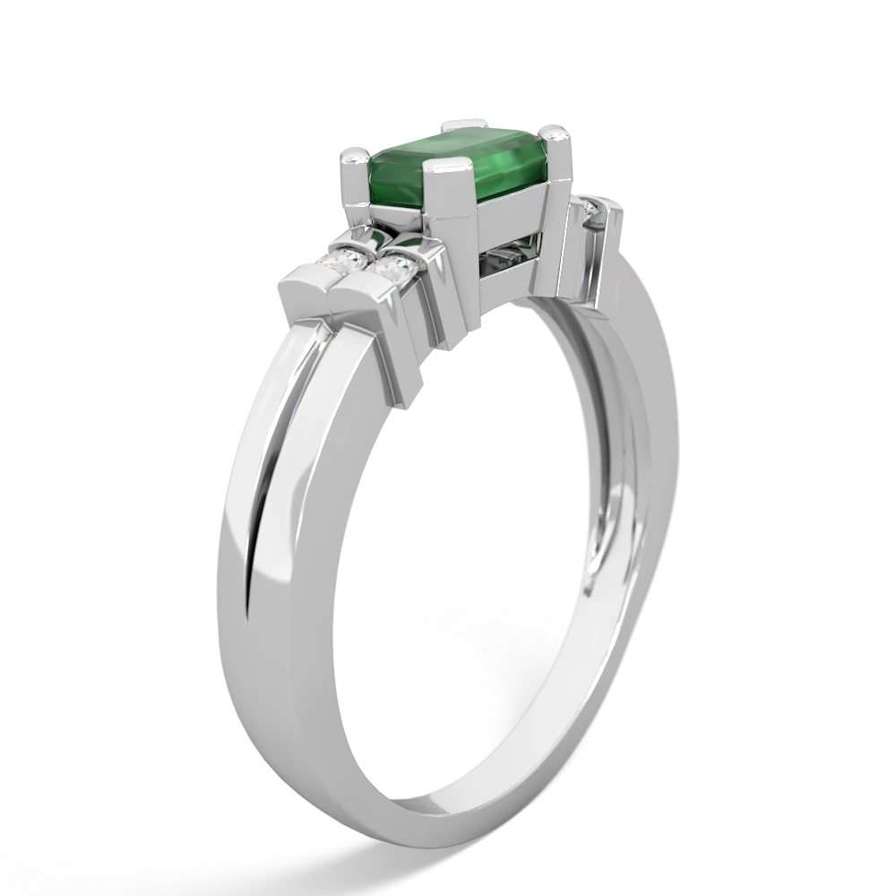 Emerald Art Deco East-West 14K White Gold ring R2590