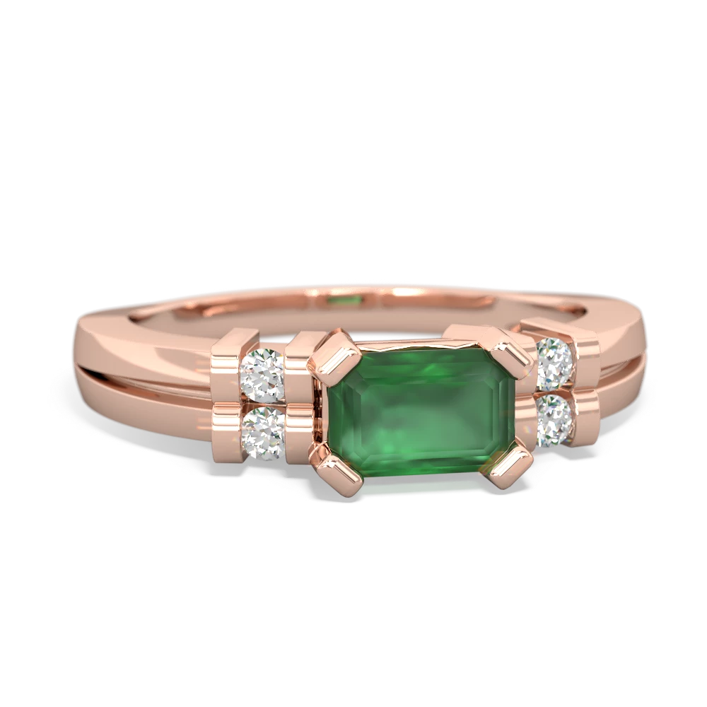 Emerald Art Deco East-West 14K Rose Gold ring R2590