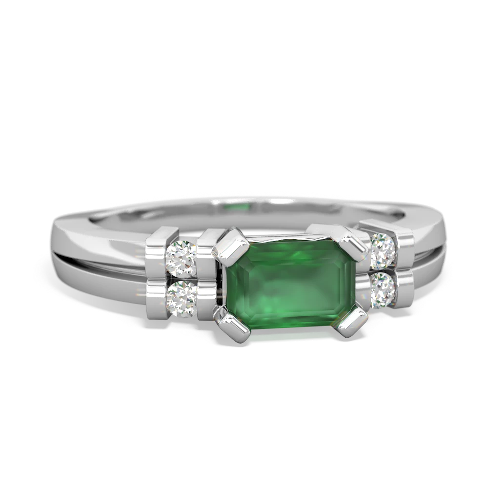 Emerald Art Deco East-West 14K White Gold ring R2590