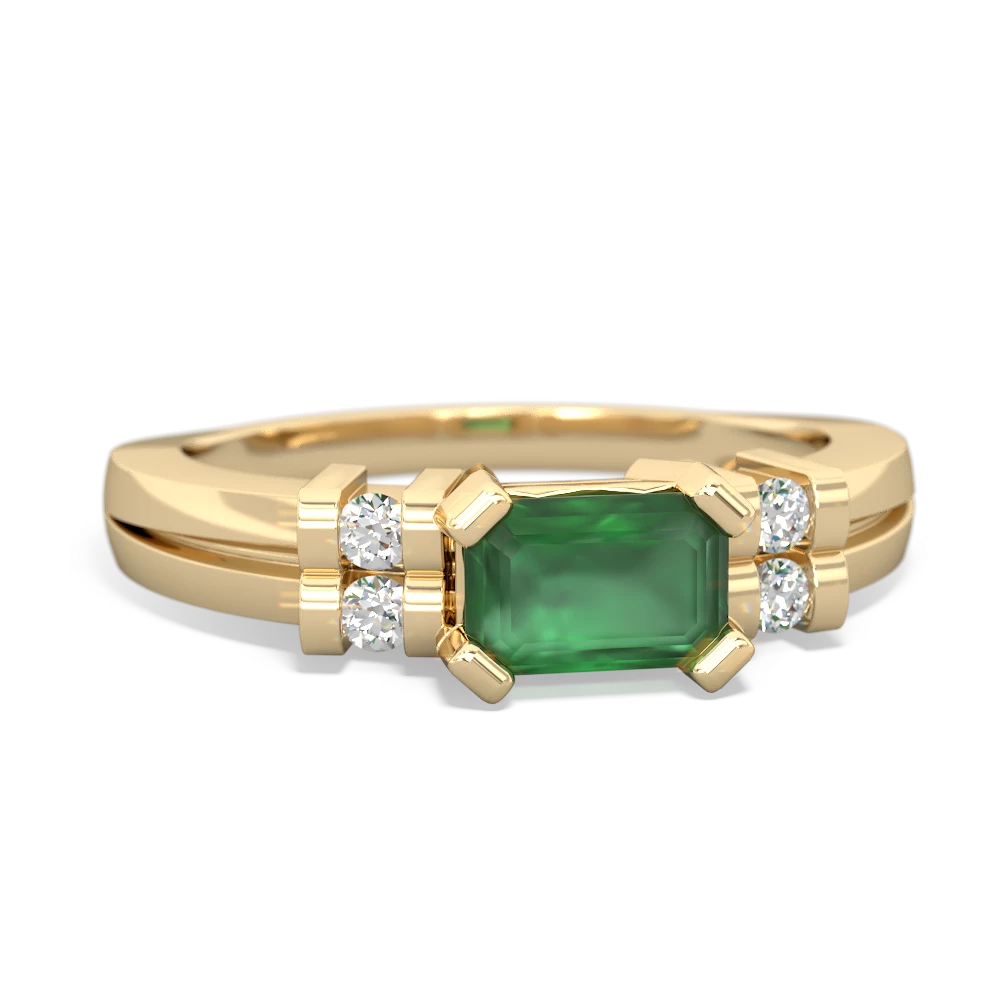 Emerald Art Deco East-West 14K Yellow Gold ring R2590