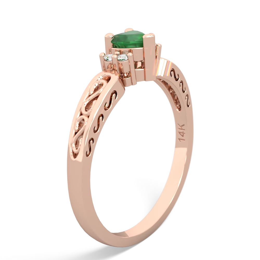 Emerald Filligree Scroll Heart 14K Rose Gold ring R2429