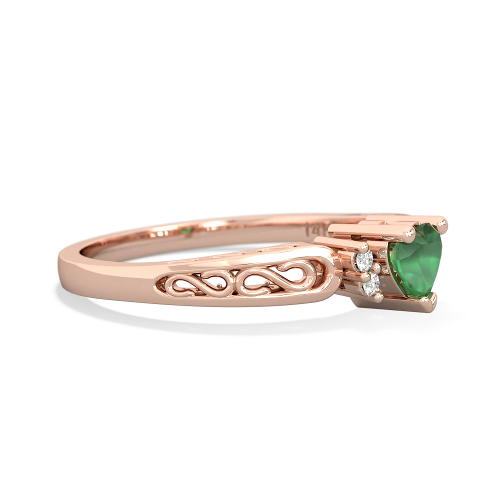 Emerald Filligree Scroll Heart 14K Rose Gold ring R2429