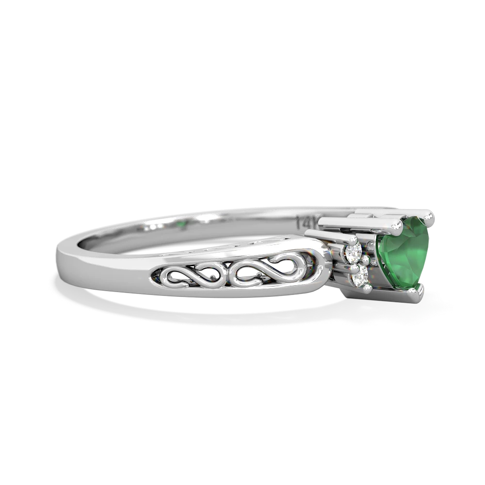 Emerald Filligree Scroll Heart 14K White Gold ring R2429