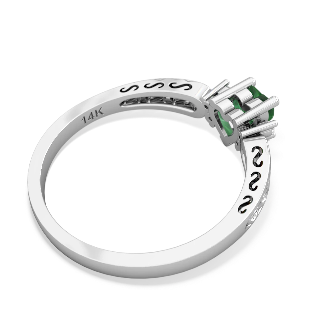 Emerald Filligree Scroll Heart 14K White Gold ring R2429