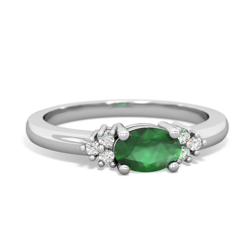 Emerald Simply Elegant East-West 14K White Gold ring R2480