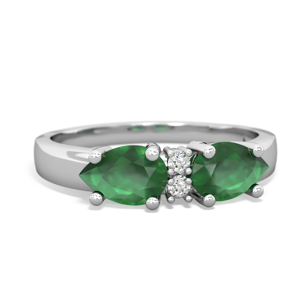 Emerald Pear Bowtie 14K White Gold ring R0865