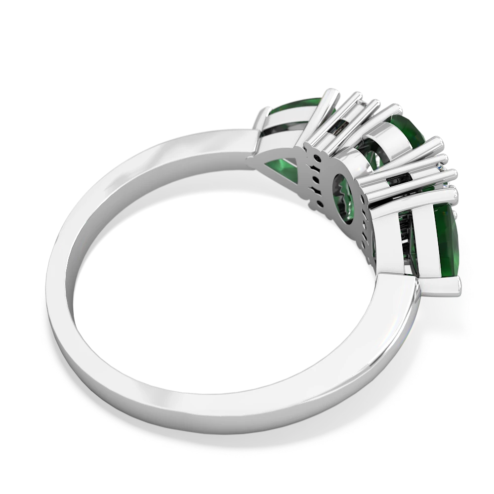 Emerald Antique Style Three Stone 14K White Gold ring R2186