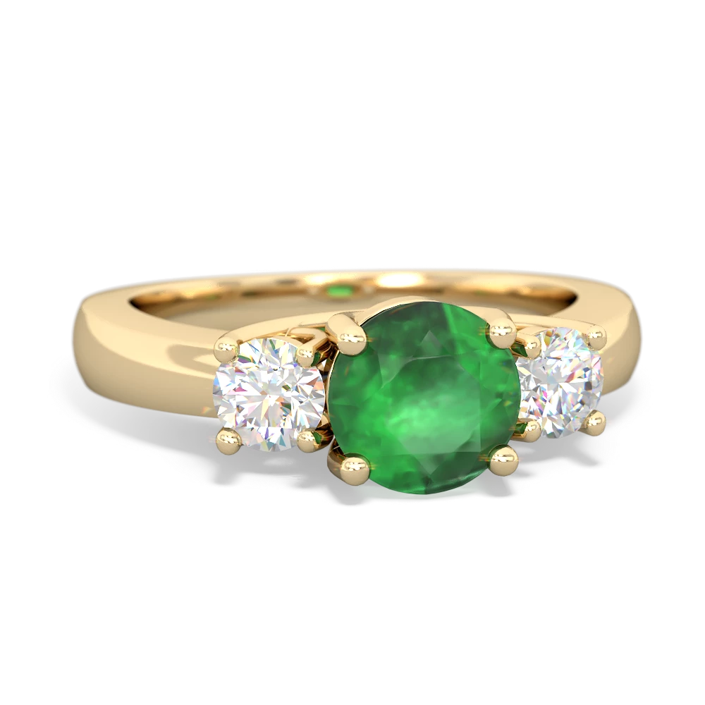 Emerald Three Stone Trellis 14K Yellow Gold ring R4018