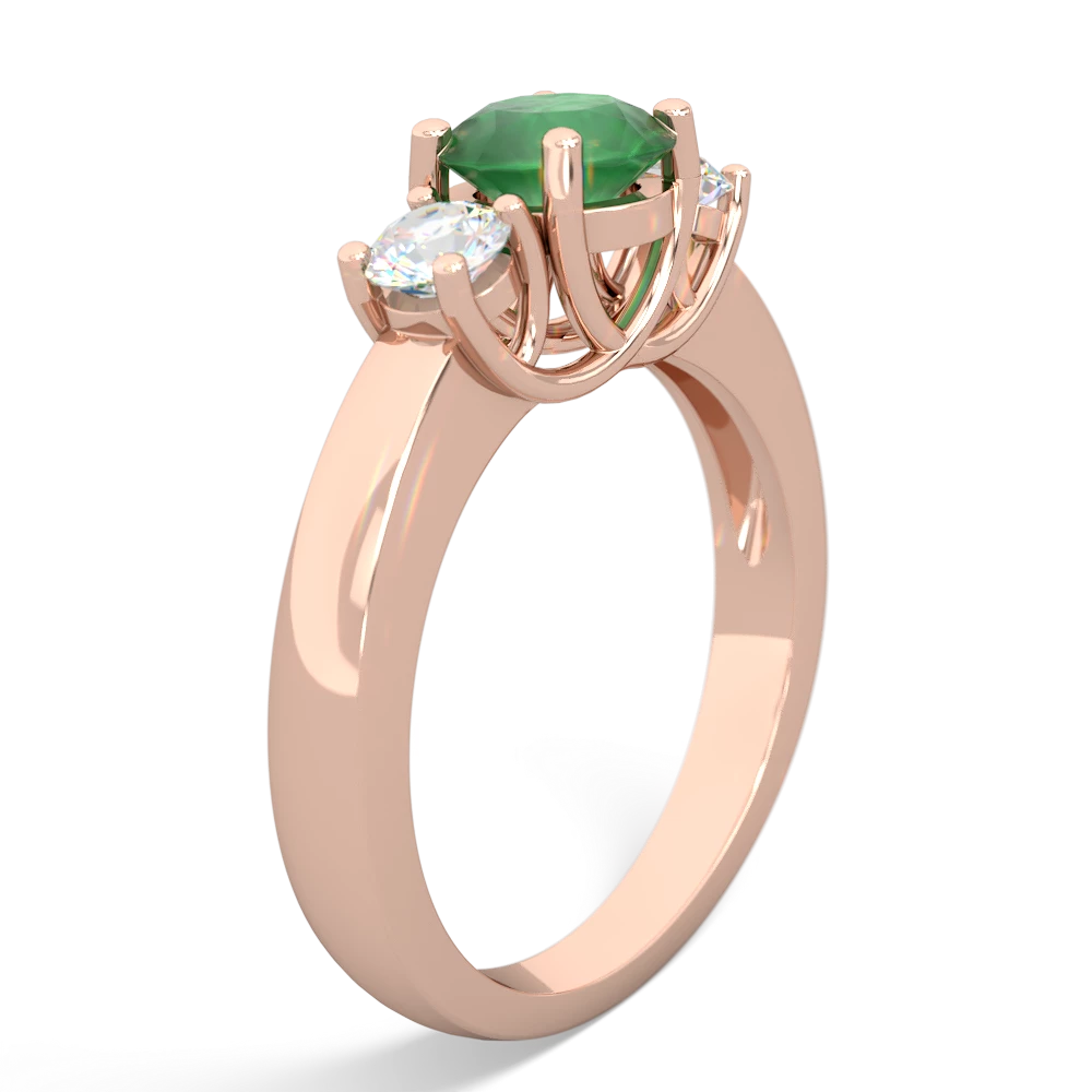 Emerald Diamond Three Stone Round Trellis 14K Rose Gold ring R4018