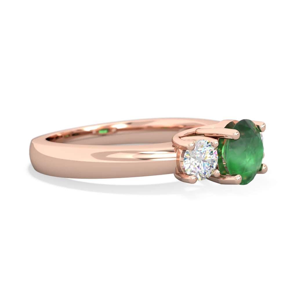 Emerald Diamond Three Stone Round Trellis 14K Rose Gold ring R4018