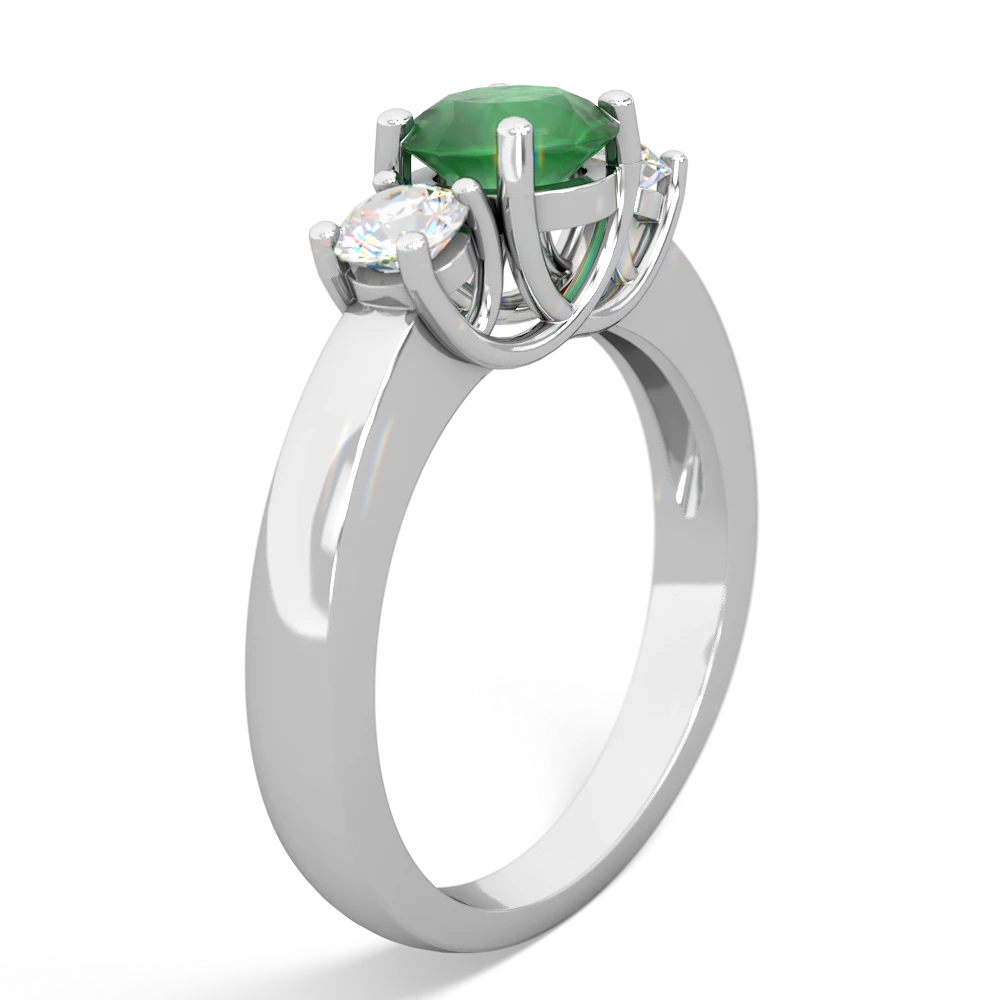 Emerald Diamond Three Stone Round Trellis 14K White Gold ring R4018