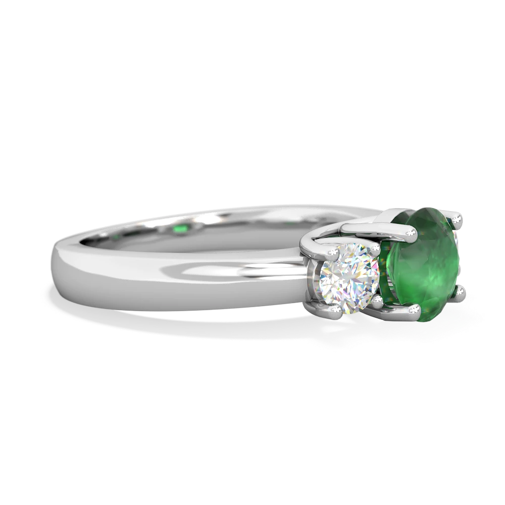 Emerald Diamond Three Stone Round Trellis 14K White Gold ring R4018