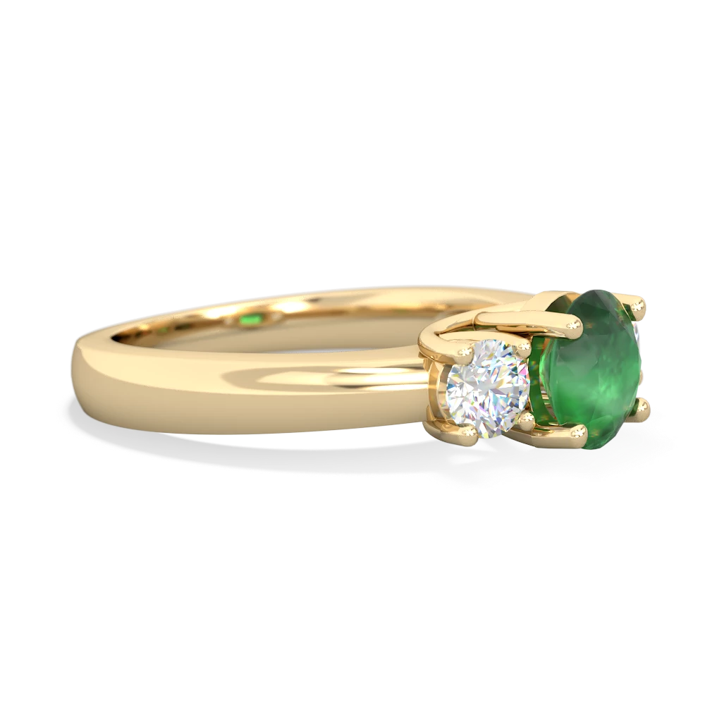 Emerald Diamond Three Stone Round Trellis 14K Yellow Gold ring R4018