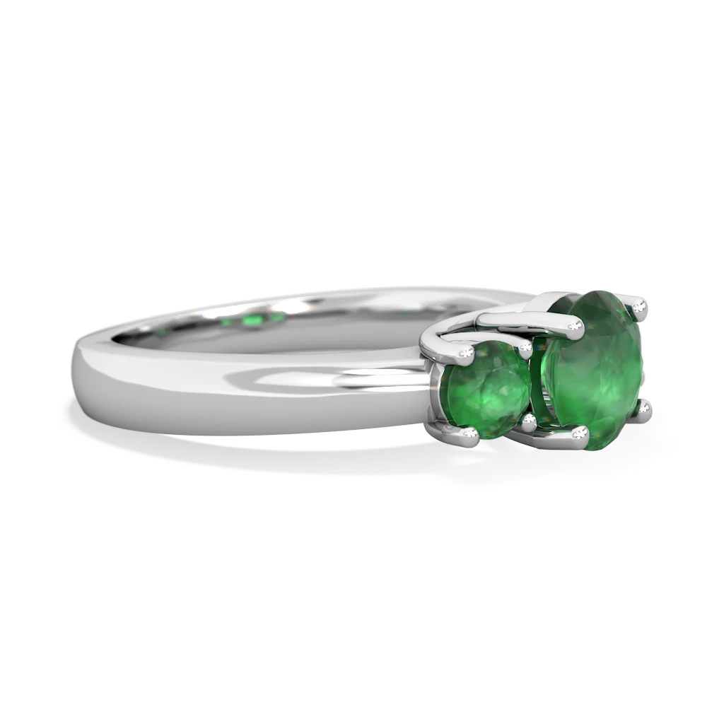 Emerald Three Stone Round Trellis 14K White Gold ring R4018