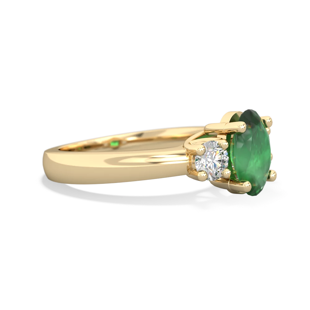 Emerald Three Stone Trellis 14K Yellow Gold ring R4024