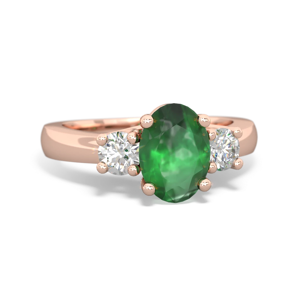 Emerald Diamond Three Stone Oval Trellis 14K Rose Gold ring R4024