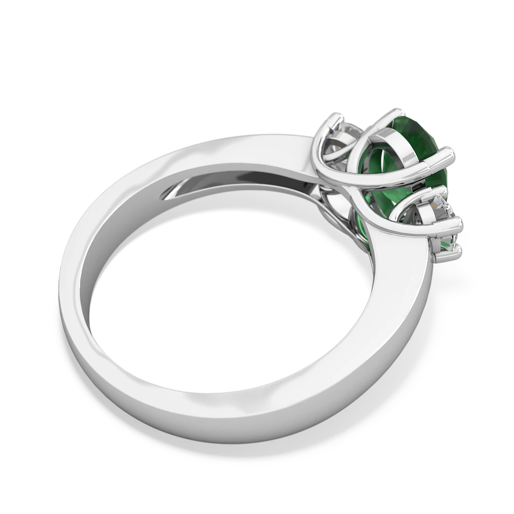 Emerald Diamond Three Stone Oval Trellis 14K White Gold ring R4024