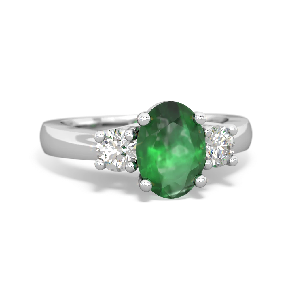 Emerald Diamond Three Stone Oval Trellis 14K White Gold ring R4024