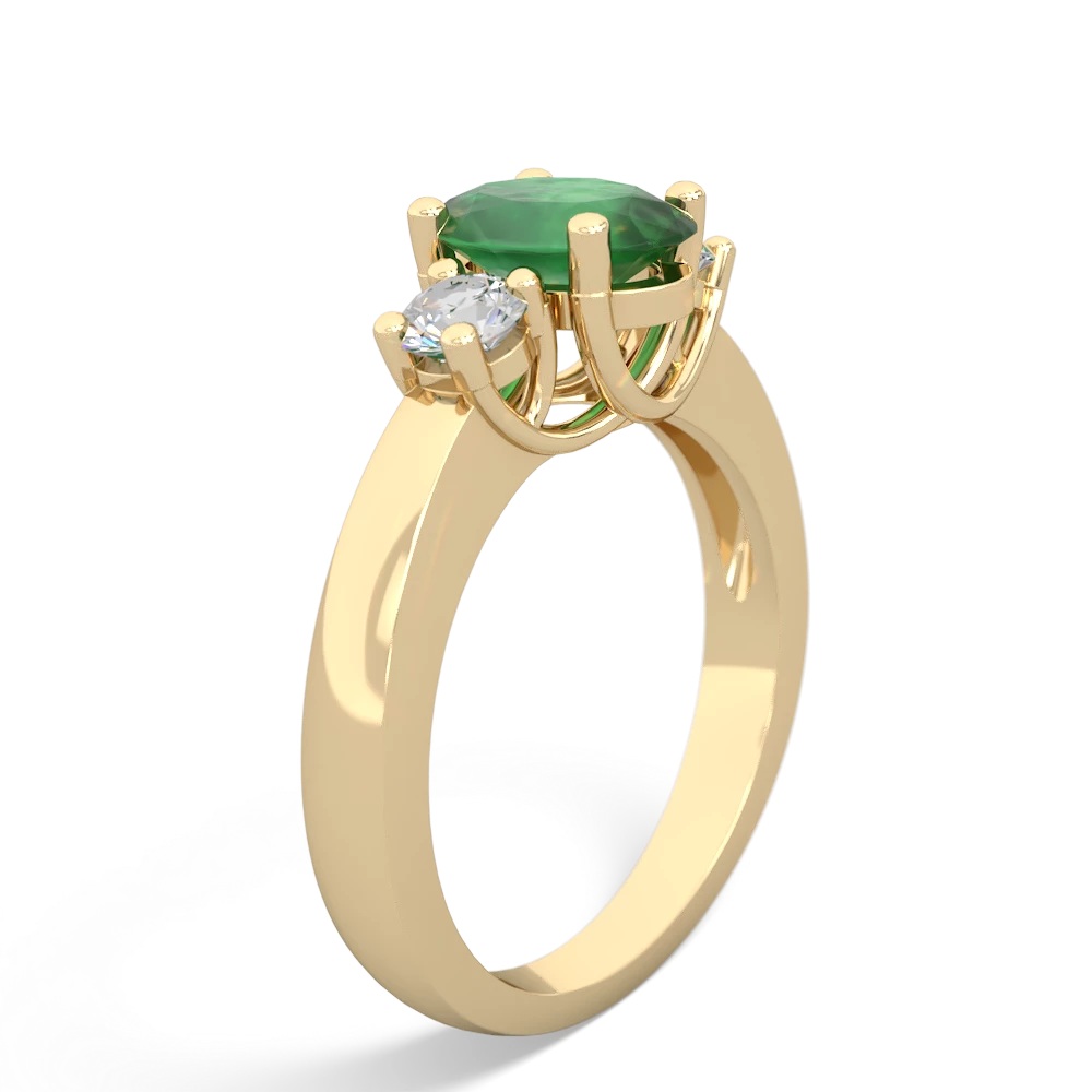 Emerald Diamond Three Stone Oval Trellis 14K Yellow Gold ring R4024