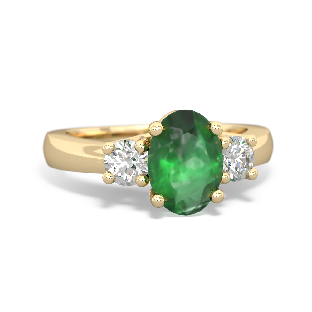 Emerald Diamond Three Stone Oval Trellis 14K Yellow Gold ring R4024