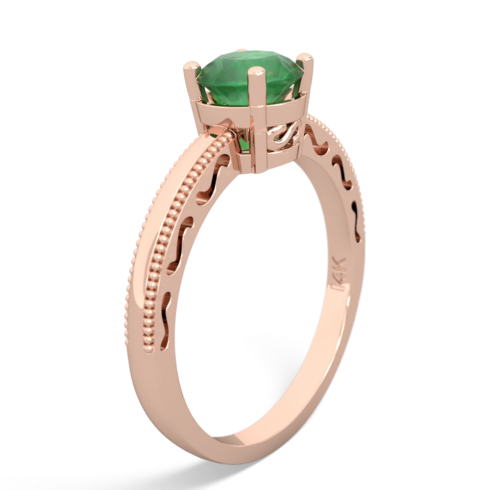 Emerald Milgrain Filigree 14K Rose Gold ring R5090