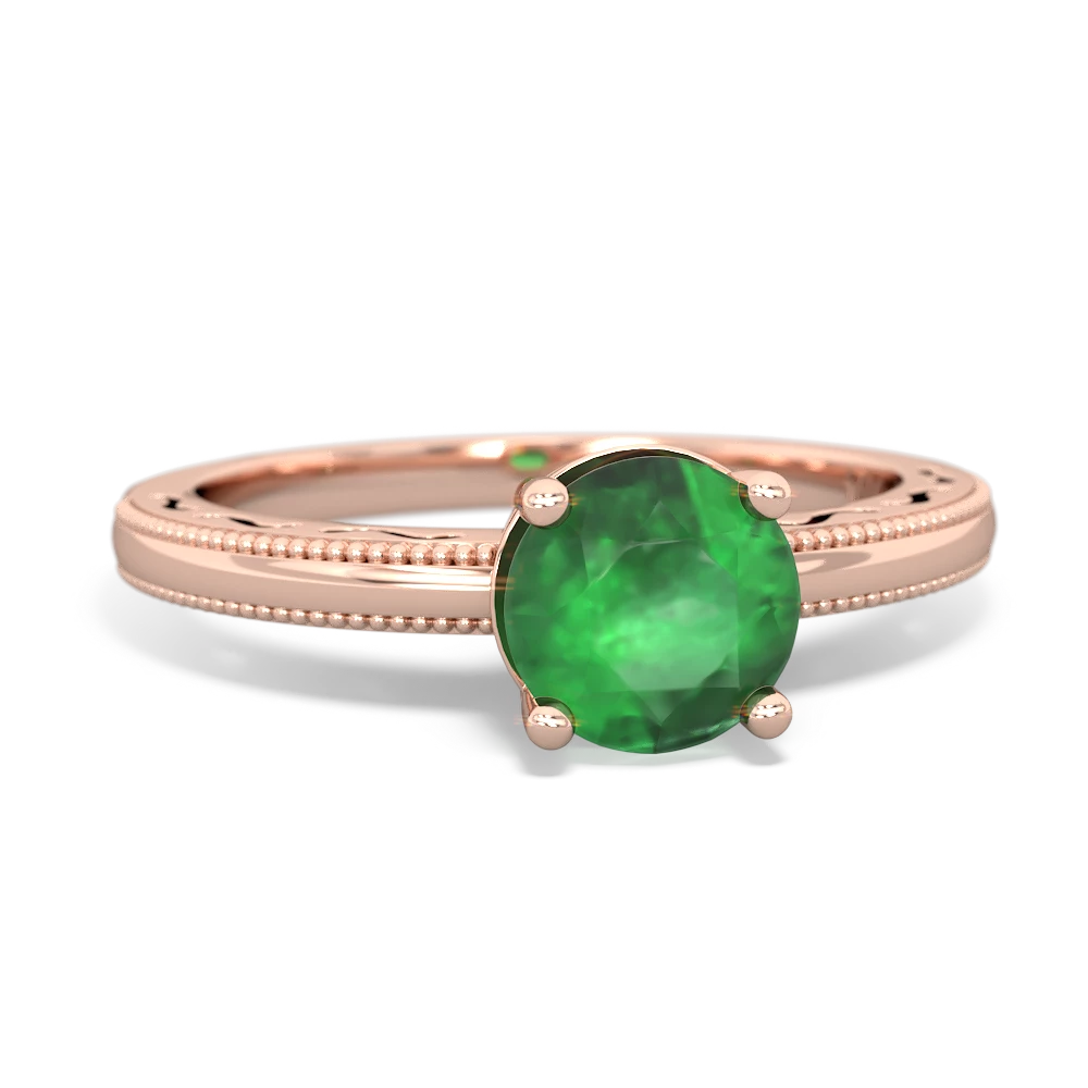 Emerald Milgrain Filigree 14K Rose Gold ring R5090