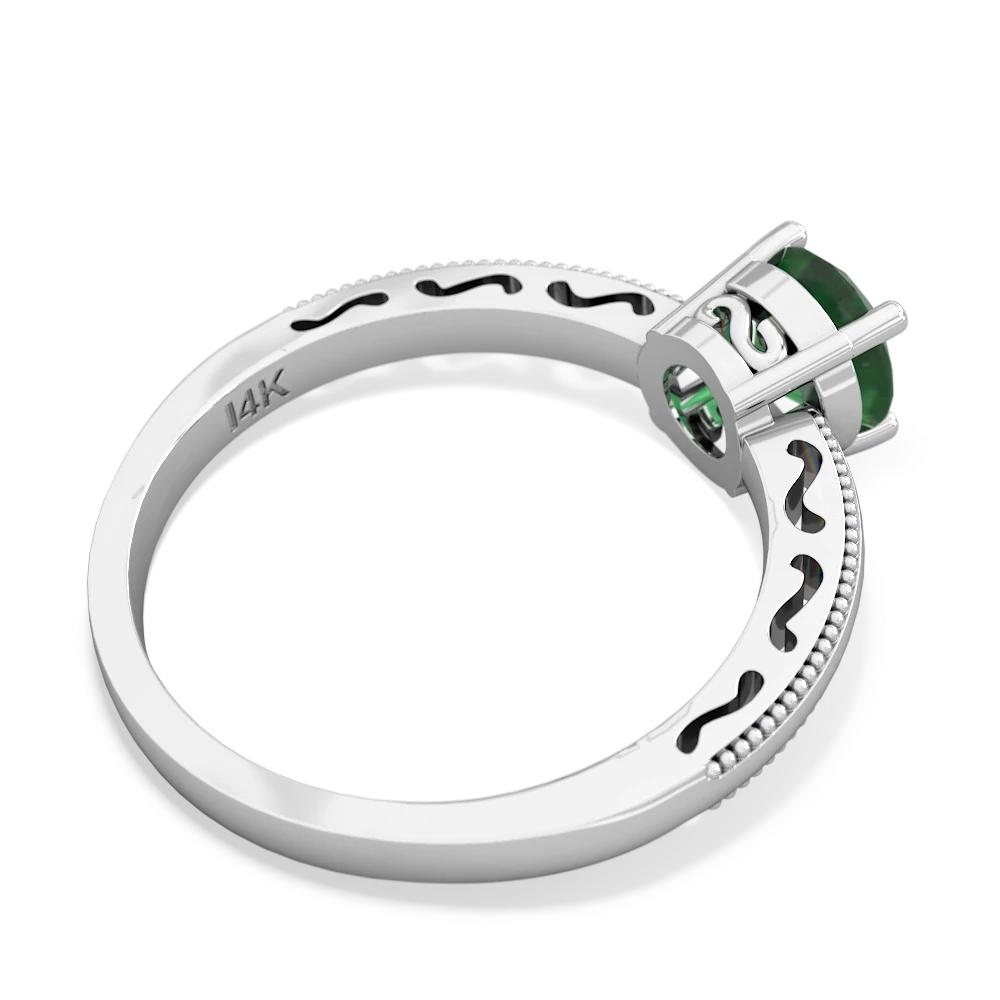 Emerald Milgrain Filigree 14K White Gold ring R5090