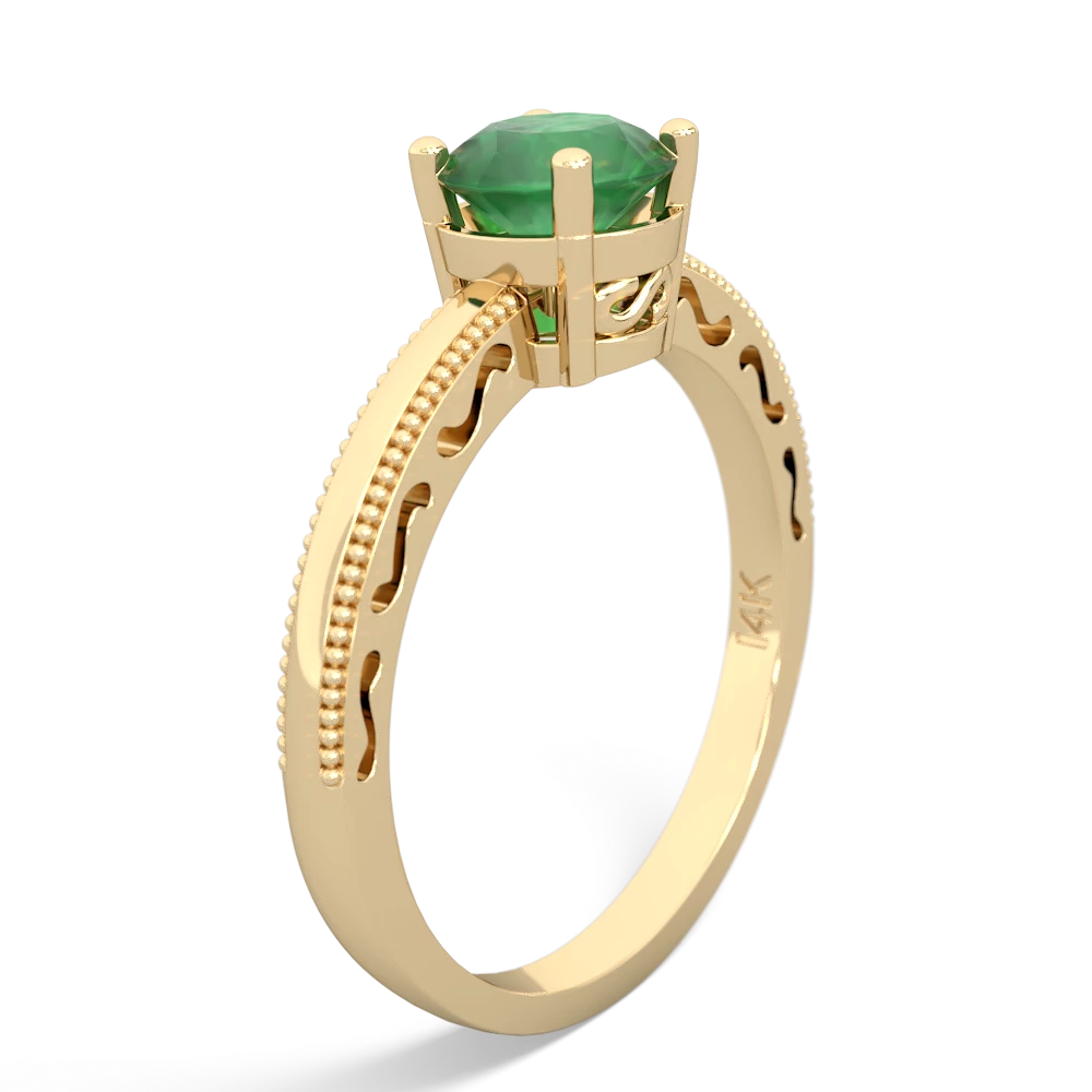 Emerald Milgrain Filigree 14K Yellow Gold ring R5090