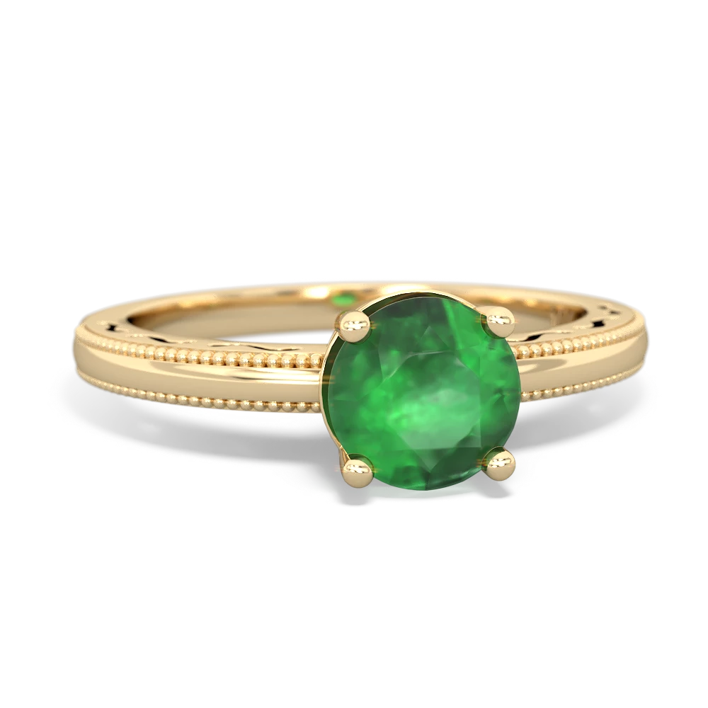 Emerald Milgrain Filigree 14K Yellow Gold ring R5090