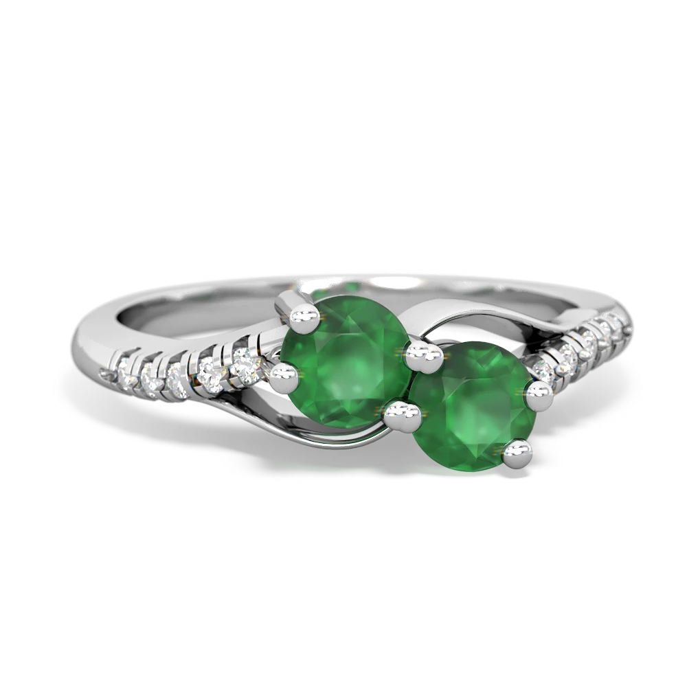 Emerald Infinity Pave Two Stone 14K White Gold ring R5285