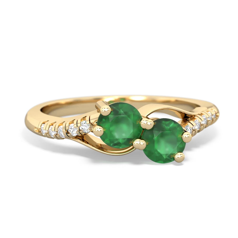 Emerald Infinity Pave Two Stone 14K Yellow Gold ring R5285