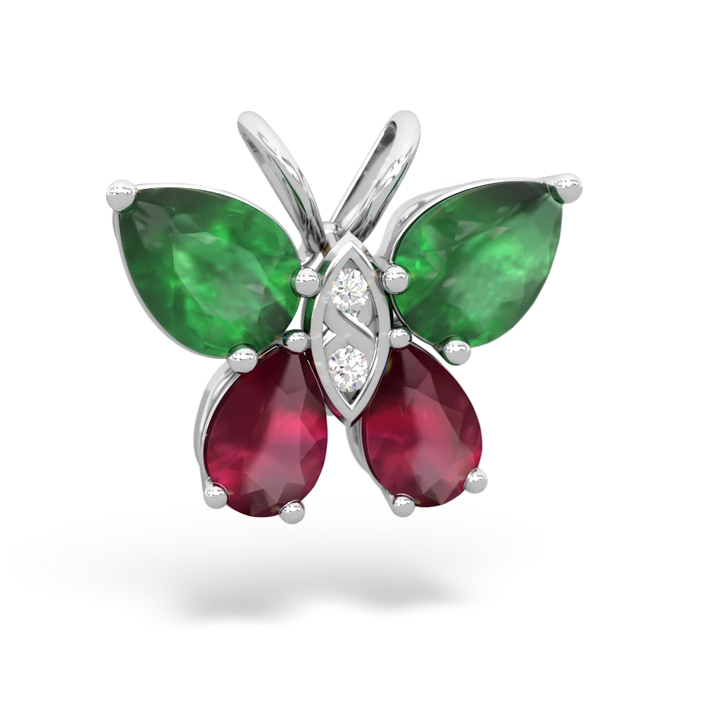 Emerald Butterfly 14K White Gold pendant P2215