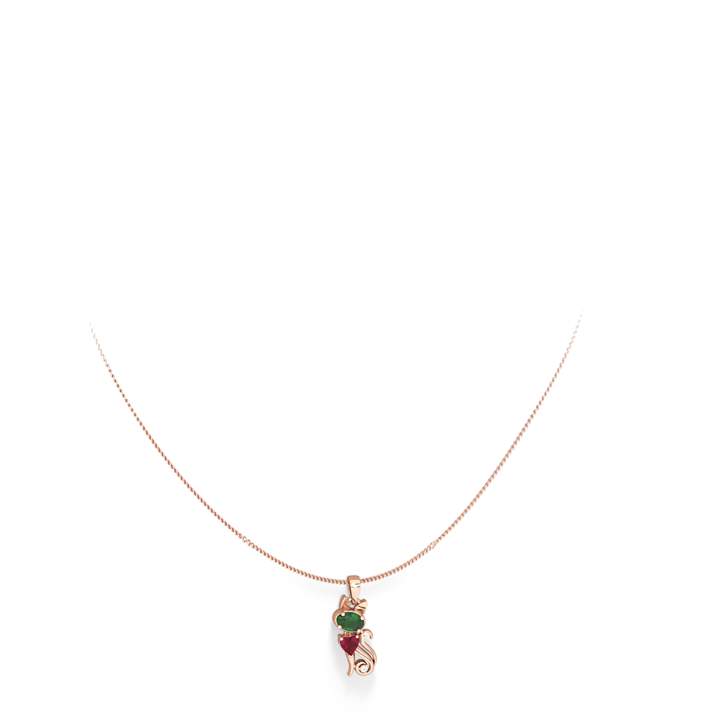 Emerald Kitten 14K Rose Gold pendant P5780