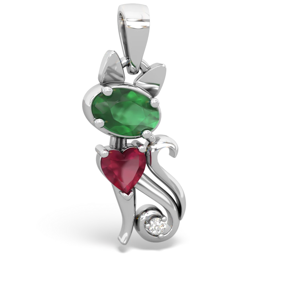 Emerald Kitten 14K White Gold pendant P5780