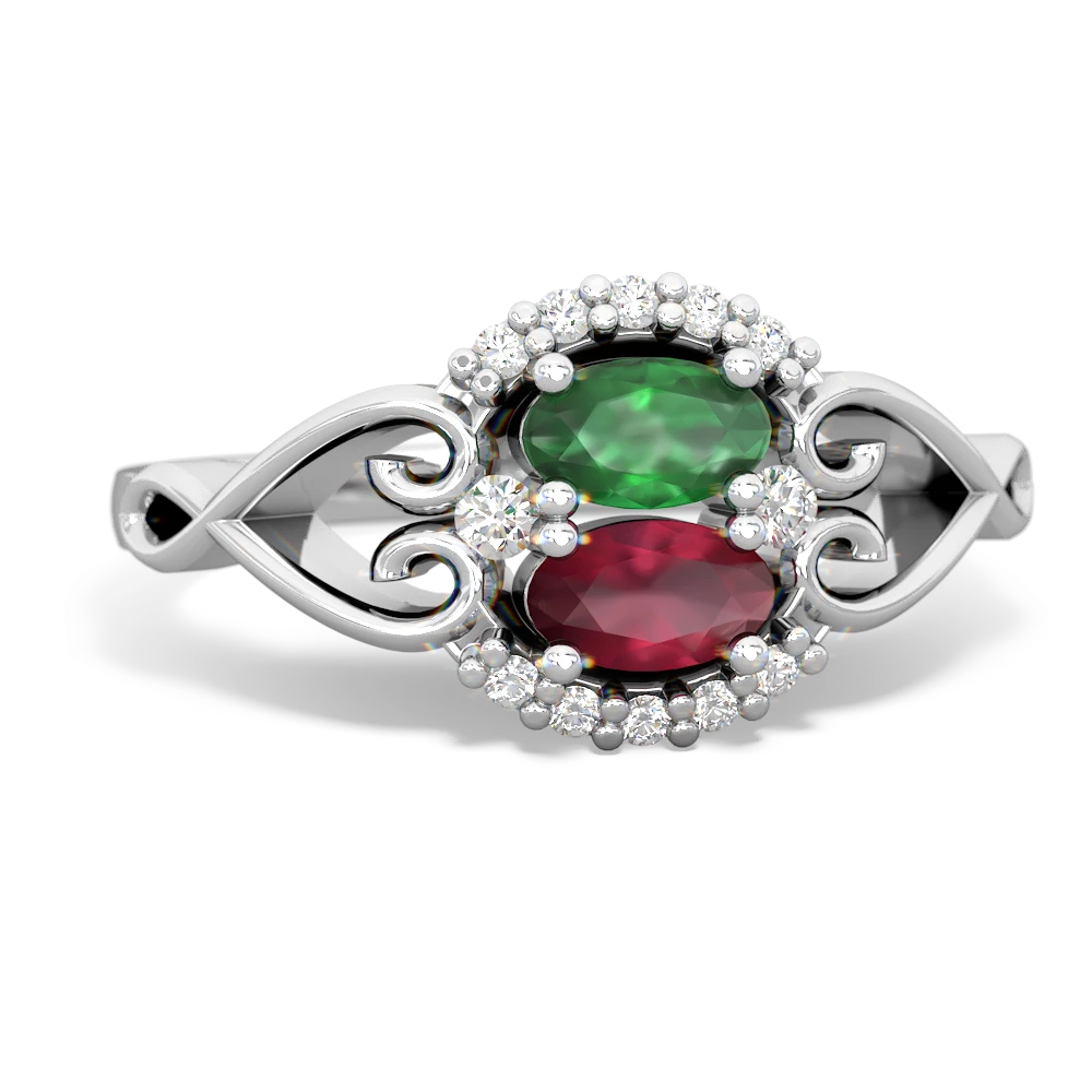 Emerald Love Nest 14K White Gold ring R5860