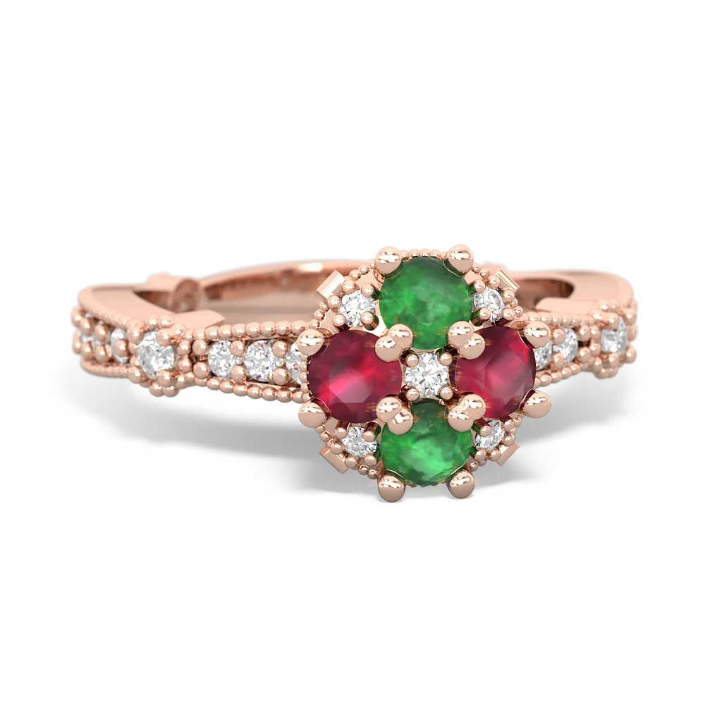 Emerald Sparkling Tiara Cluster 14K Rose Gold ring R26293RD