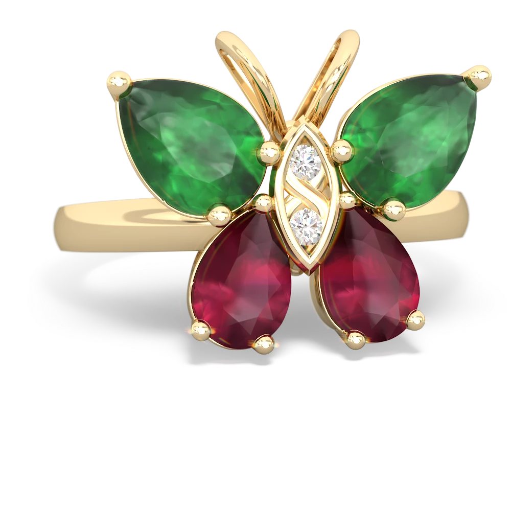 Emerald Butterfly 14K Yellow Gold ring R2215