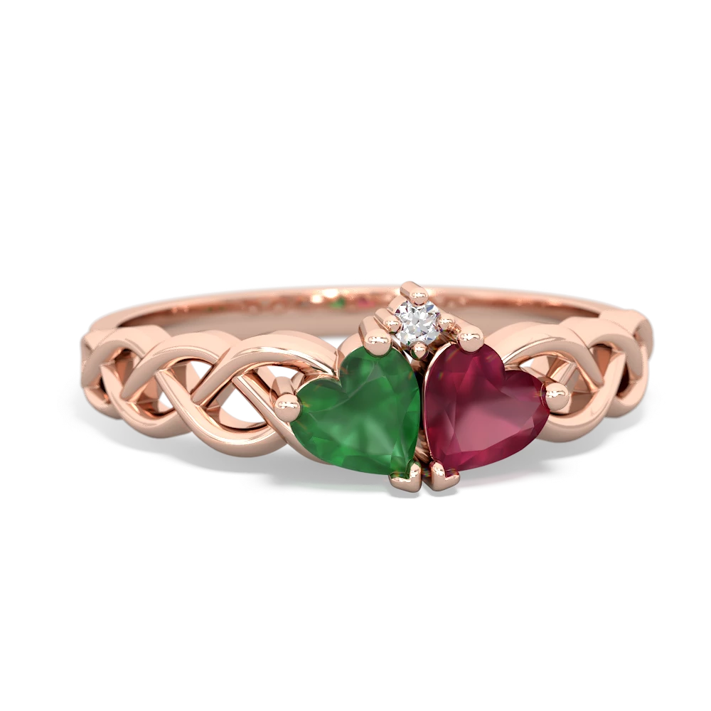 Emerald Heart To Heart Braid 14K Rose Gold ring R5870