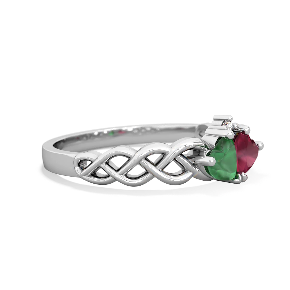 Emerald Heart To Heart Braid 14K White Gold ring R5870