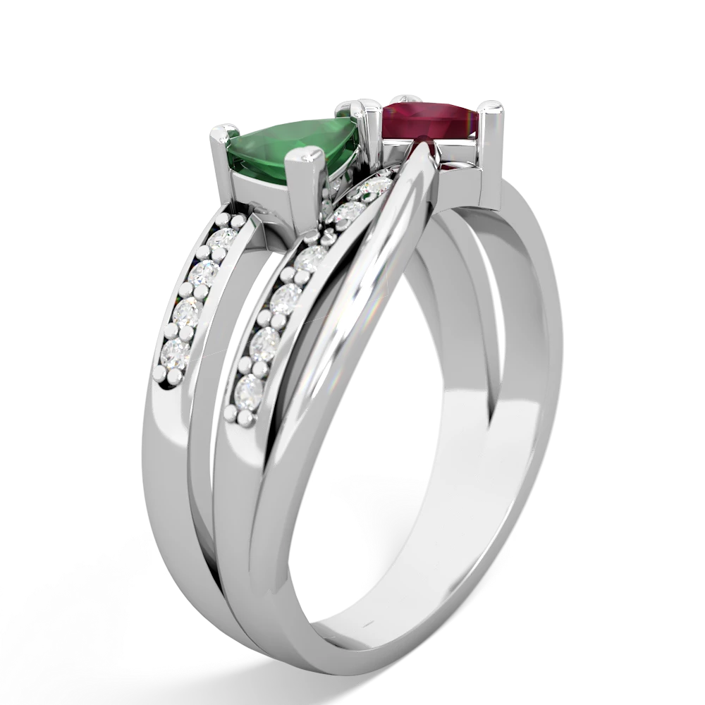 Emerald Bowtie 14K White Gold ring R2360