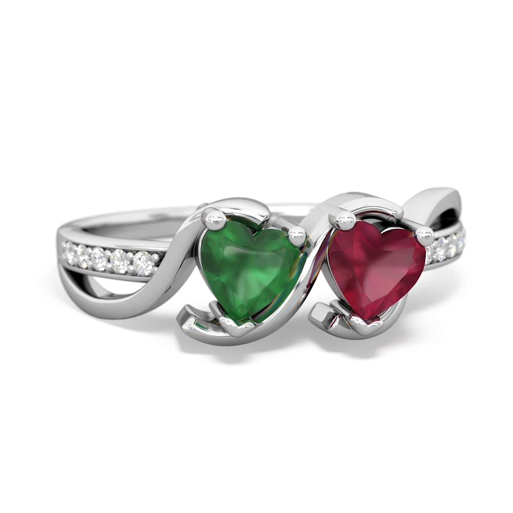 Emerald Side By Side 14K White Gold ring R3090