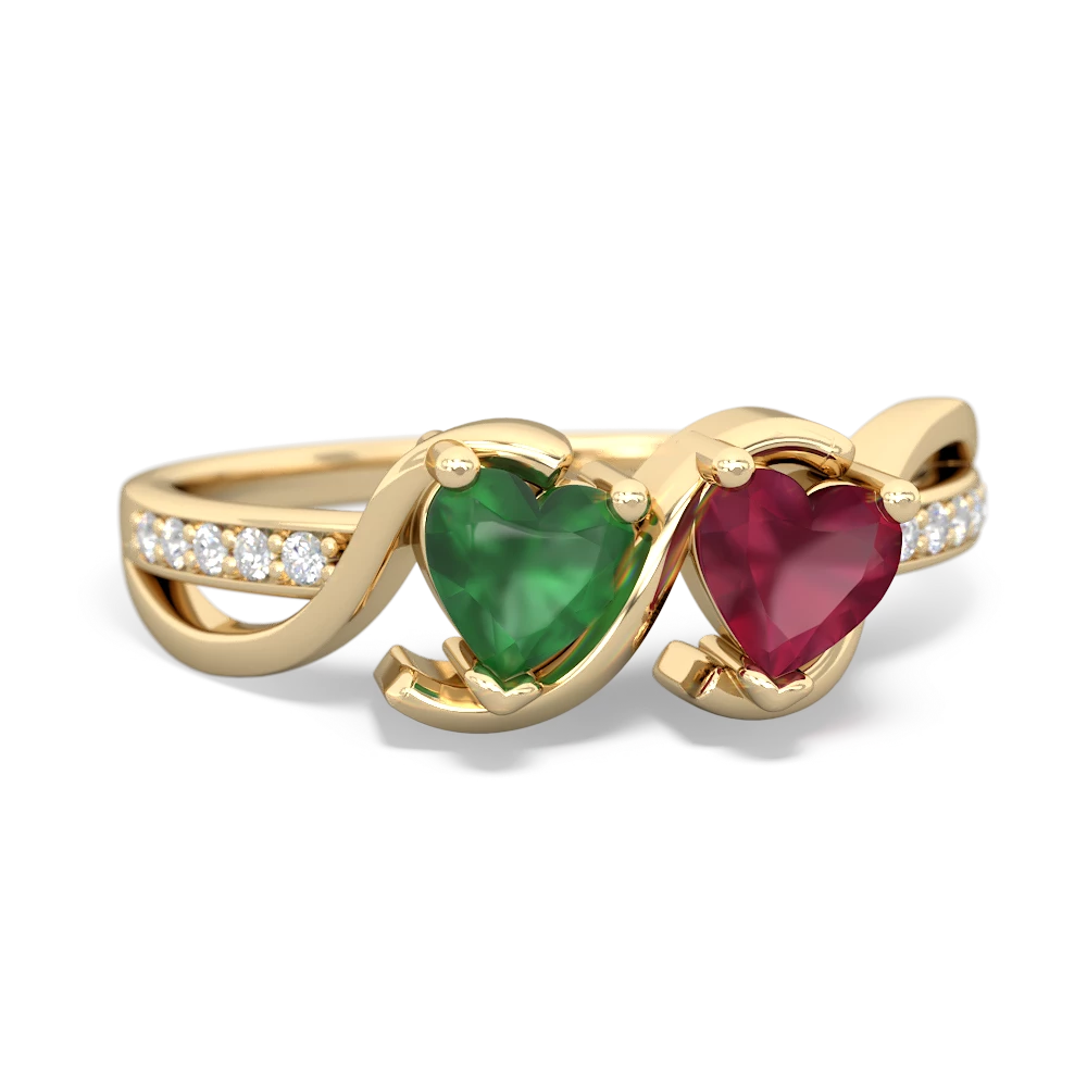 Emerald Side By Side 14K Yellow Gold ring R3090