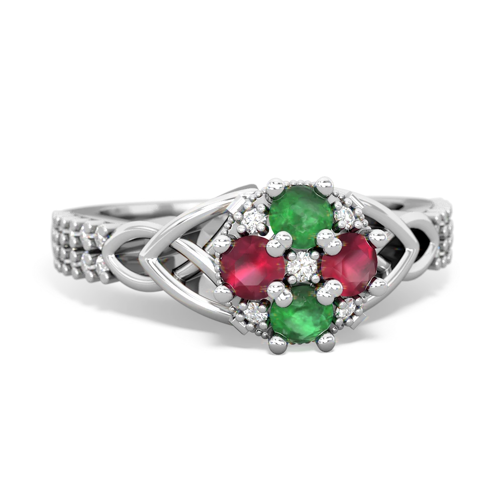 Emerald Celtic Knot Cluster Engagement 14K White Gold ring R26443RD