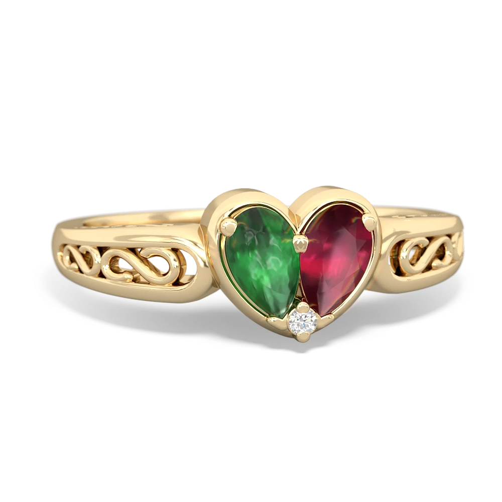 Emerald Filligree 'One Heart' 14K Yellow Gold ring R5070