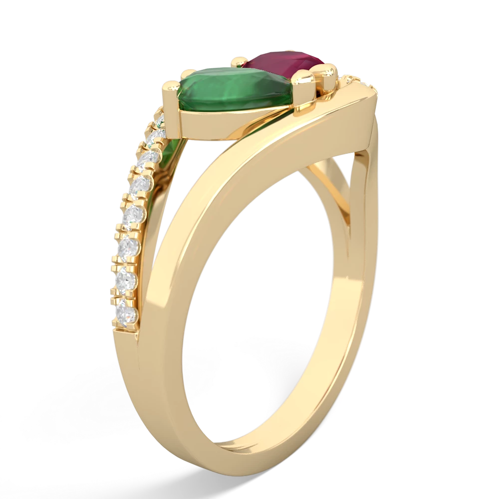 Emerald Nestled Heart Keepsake 14K Yellow Gold ring R5650