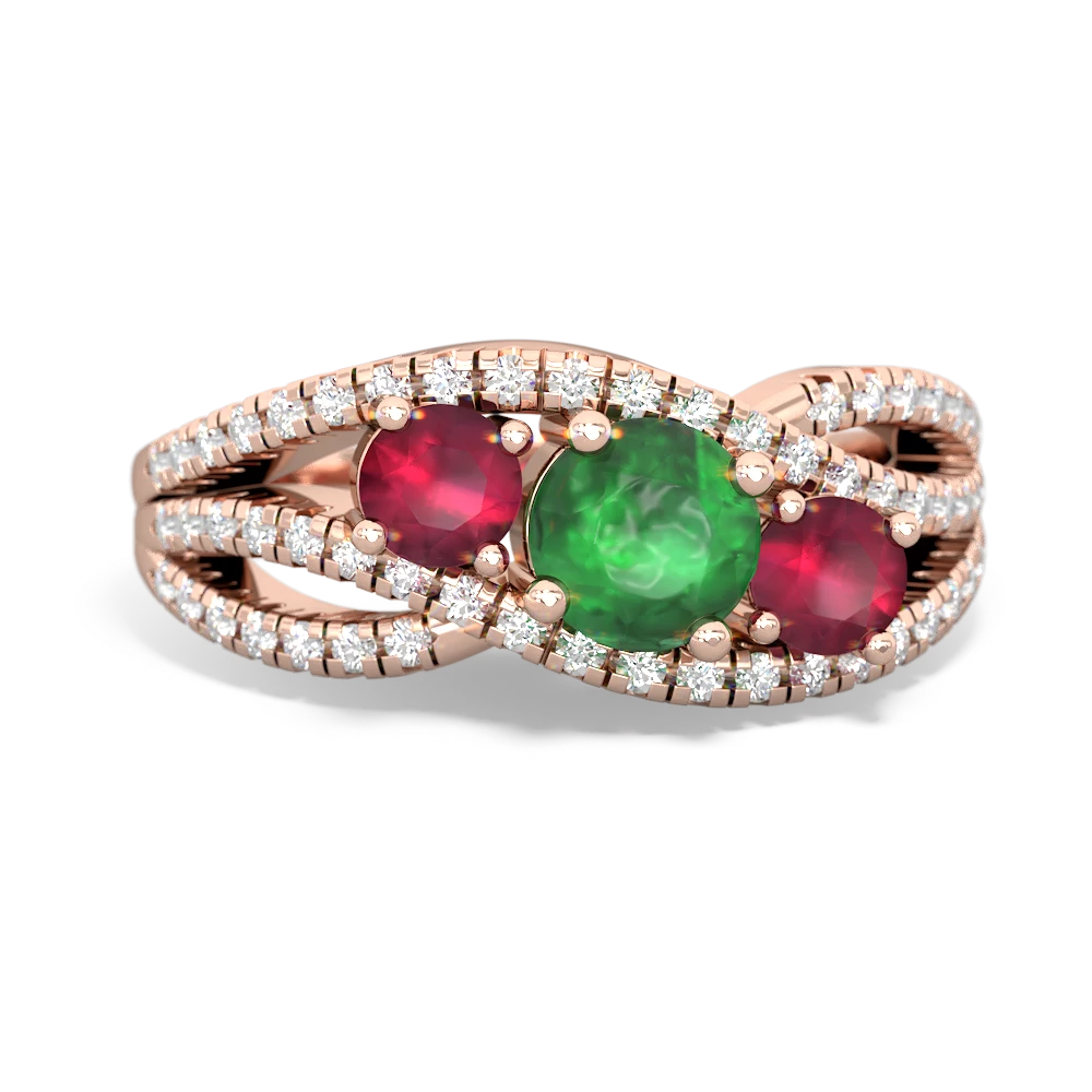 Emerald Three Stone Aurora 14K Rose Gold ring R3080